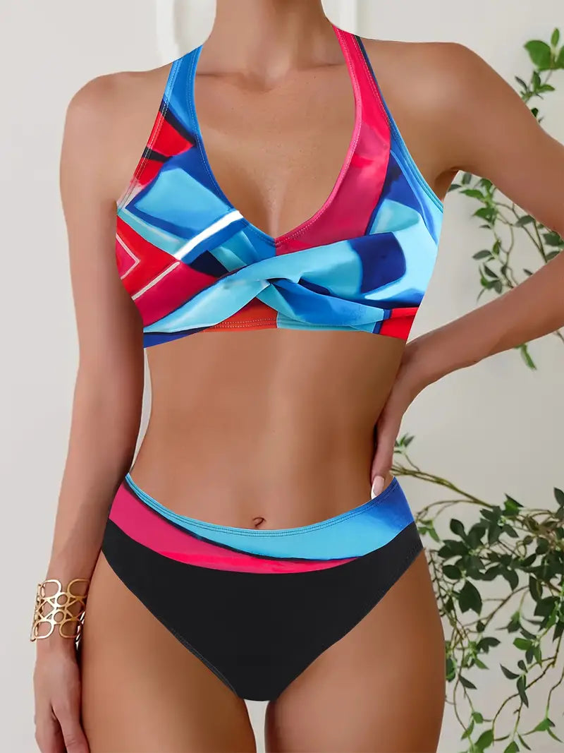 MW | Stylischer Random Print Halter Kreuz Bikini