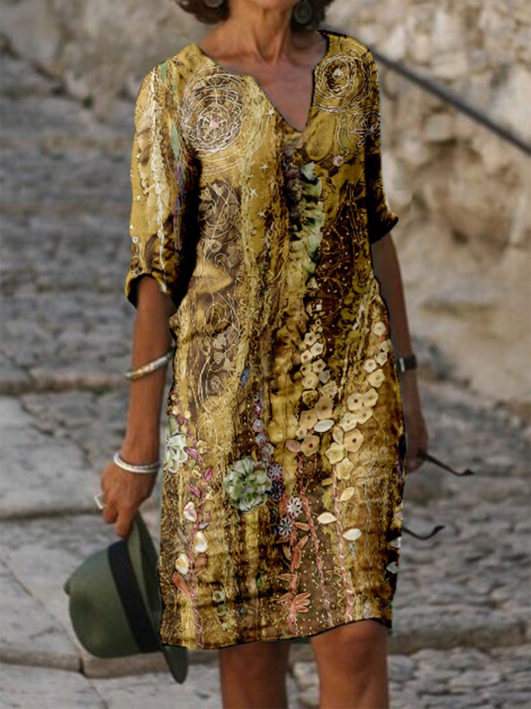 MW | Floral Voll bedruckt Geometrische Casual Mini Kleid