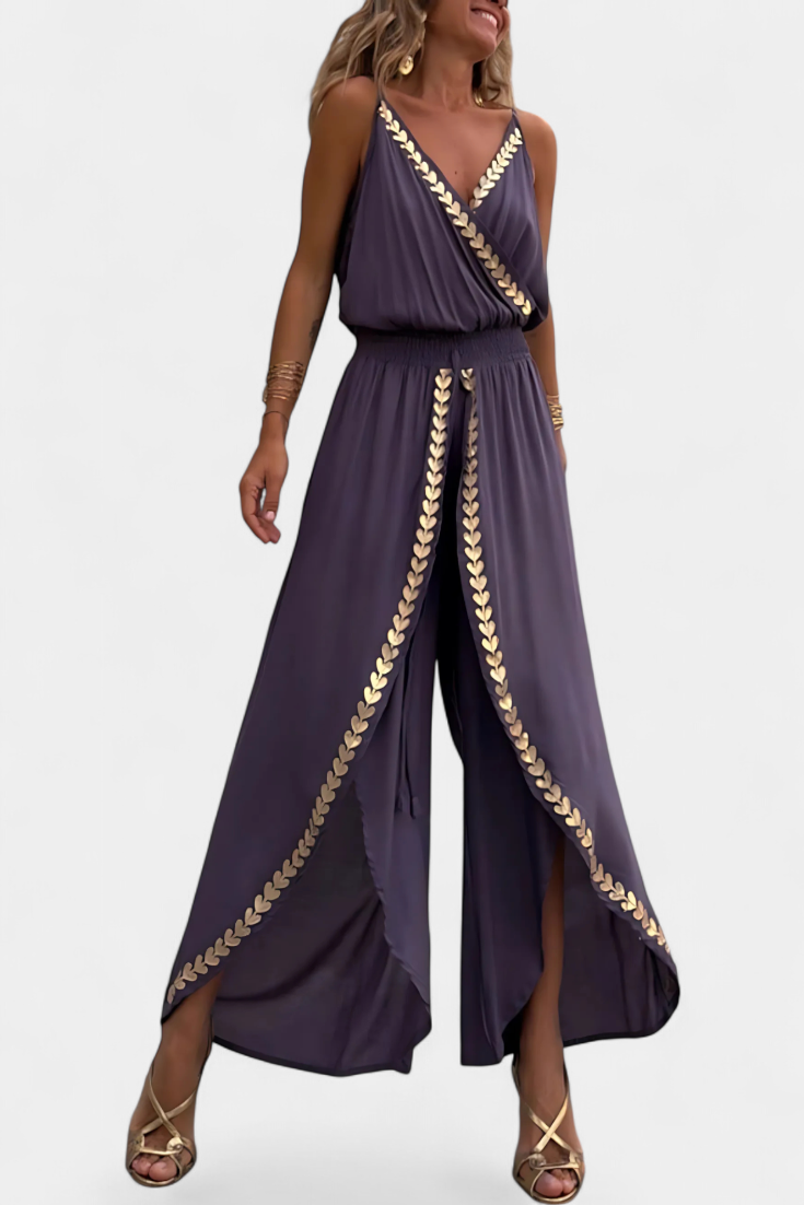 MW | Vergoldete Eleganz Drapierter Jumpsuit