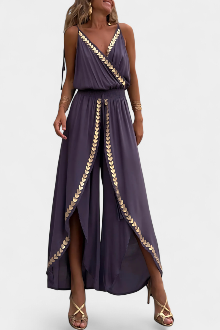 MW | Vergoldete Eleganz Drapierter Jumpsuit