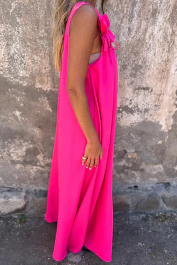 MW | Solid Floral Verschönertes Ärmelloses Lose Maxi Kleid