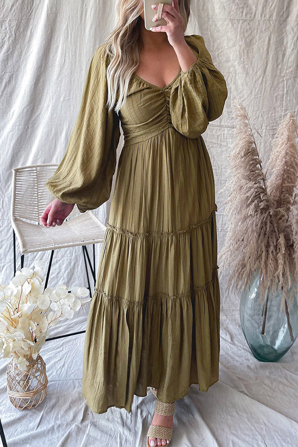 MW | Grün V-Ausschnitt Bowknot Ausschnitt Rüschen gestreiftes Maxikleid