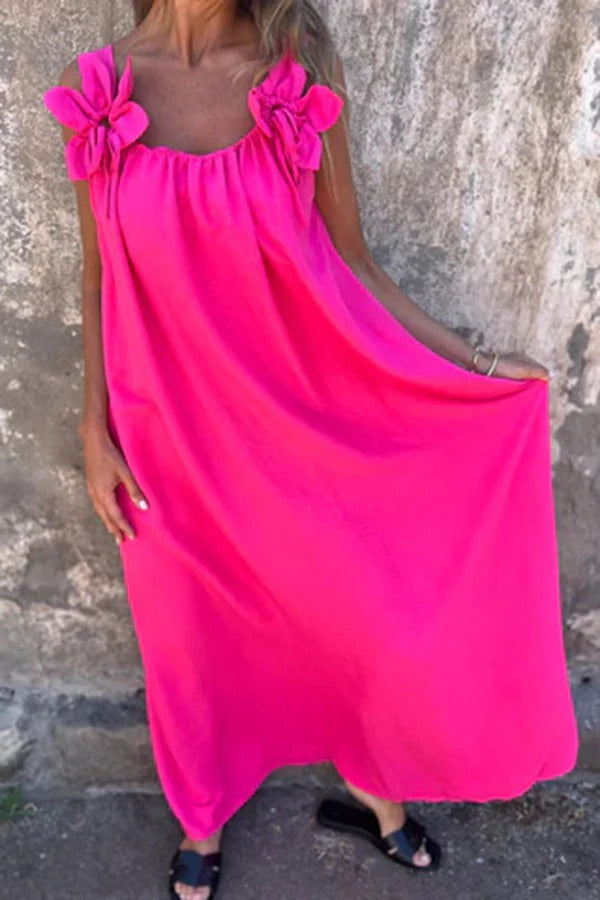 MW | Solid Floral Verschönertes Ärmelloses Lose Maxi Kleid