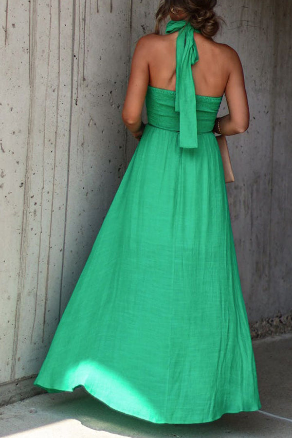 MW | Elmhurst Grünes Maxikleid mit plissiertem Neckholder