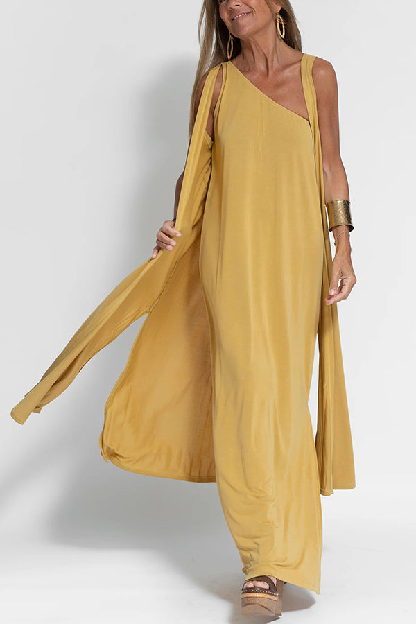 MW | Makellos und frei Ein-Schulter-Maxi-Kleid mit entspanntem Schlitz