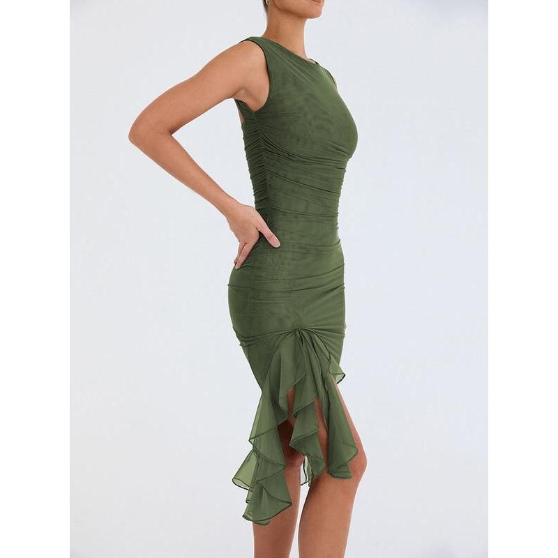 MW | Elegantes rückenfreies Midikleid mit Rüschen