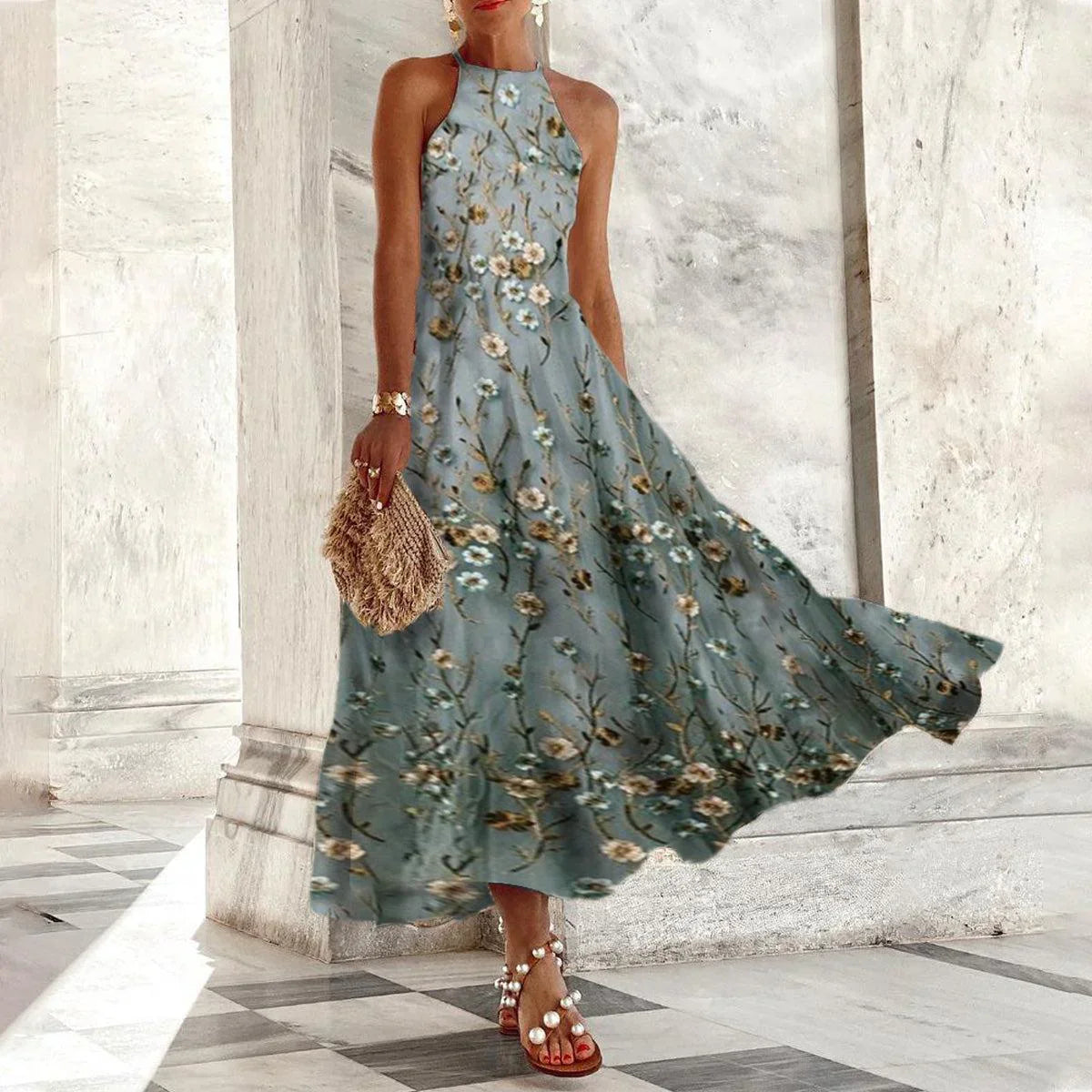 MW | Langes ärmelloses Neckholder-Kleid