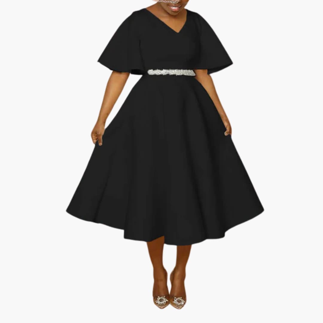 MW | Damen Sommer Midikleid mit Taschen und kurzen Ärmeln