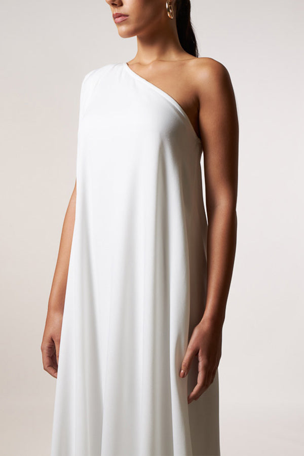 MW | Zeitloser Charme Ein-Schulter A-Linie Elegantes Maxikleid