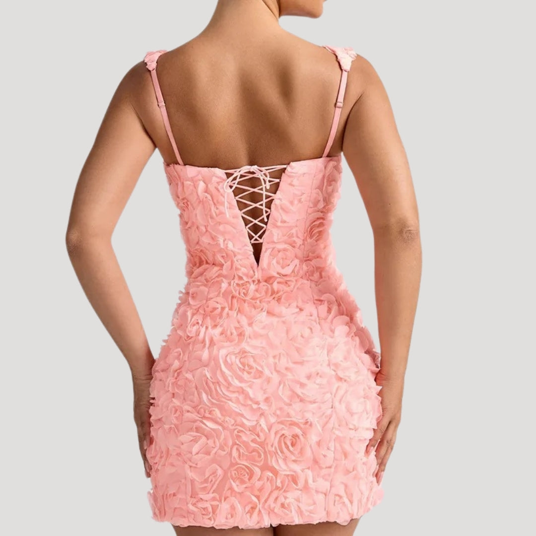 MW | Women's floral Mini-Kleid quadratischen Hals Korsett zurück