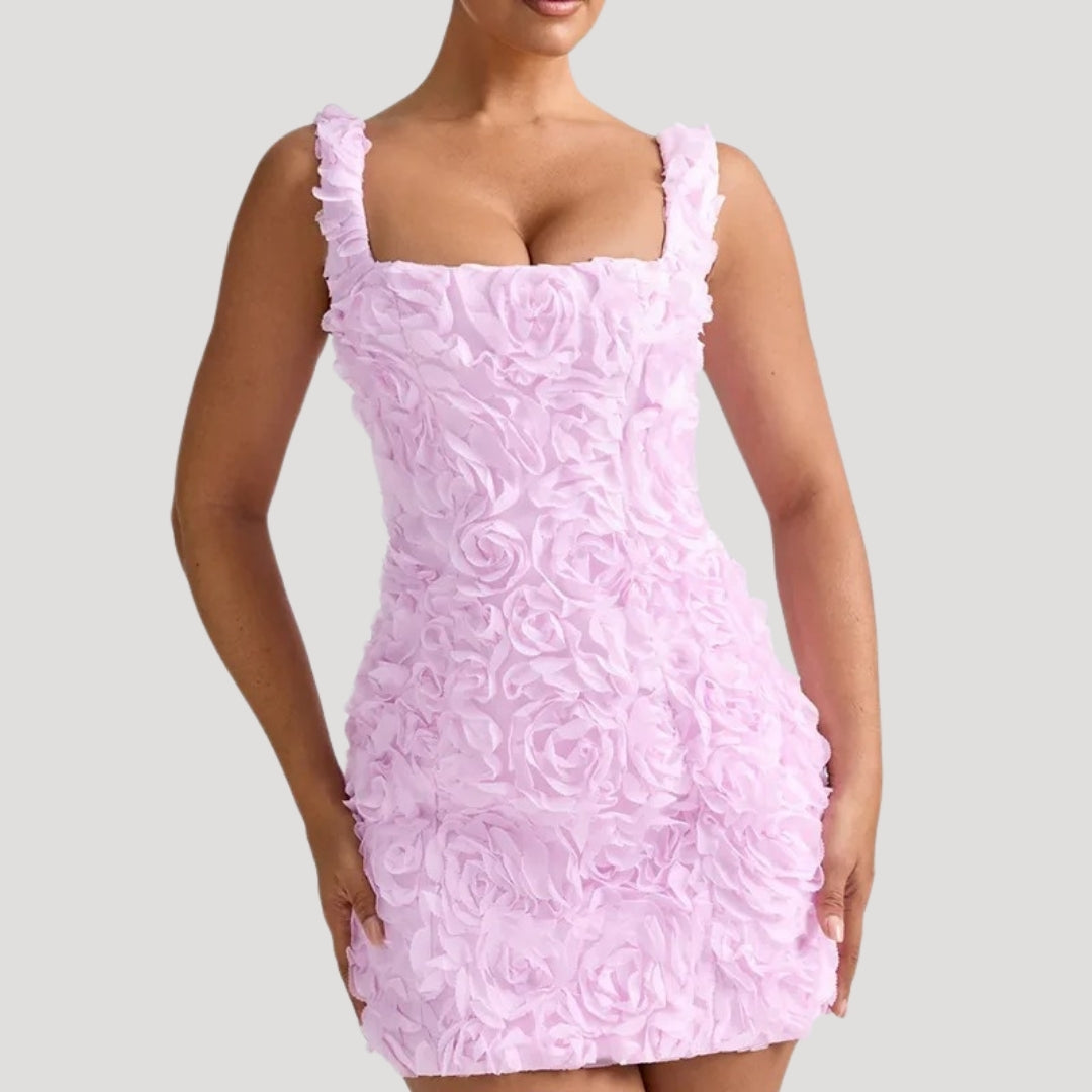 MW | Women's floral Mini-Kleid quadratischen Hals Korsett zurück