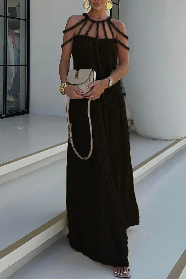 MW | Modern und anspruchsvoll Leinenmischung Drapierte Zöpfe Cover Up Maxikleid