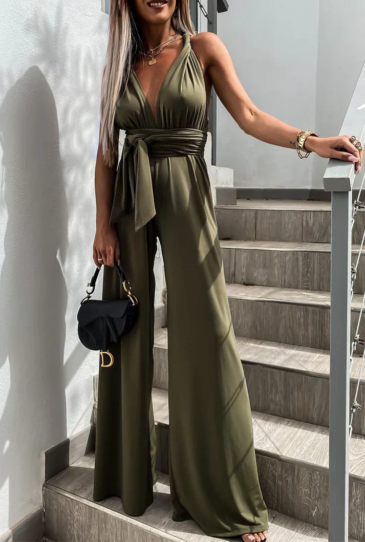 MW | Lockere Jumpsuits mit Halfterausschnitt und einfarbiger Straßenbandage