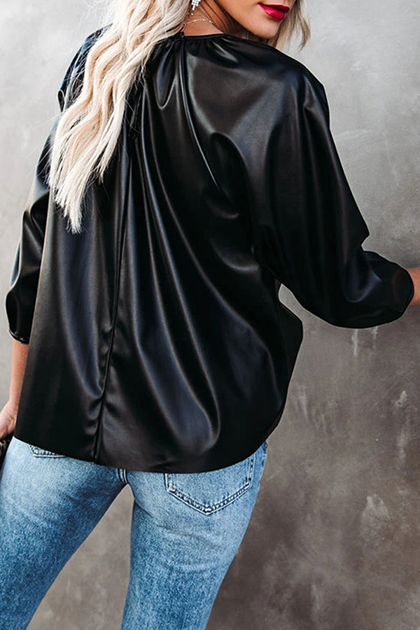 MW | Mode lässig solide Split Joint Fold O Neck T-Shirts