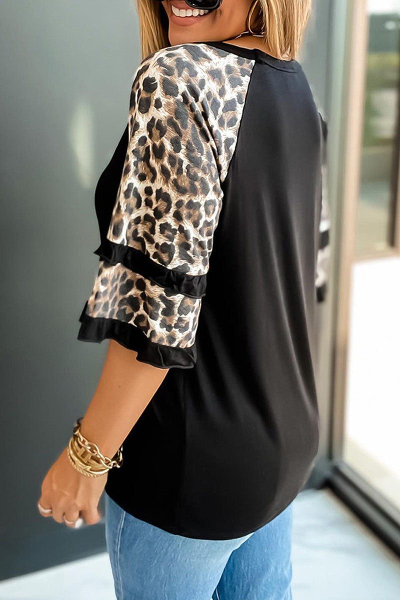 MW | Casual Print Leopard Patchwork O Neck T-Shirts (5 Farben)