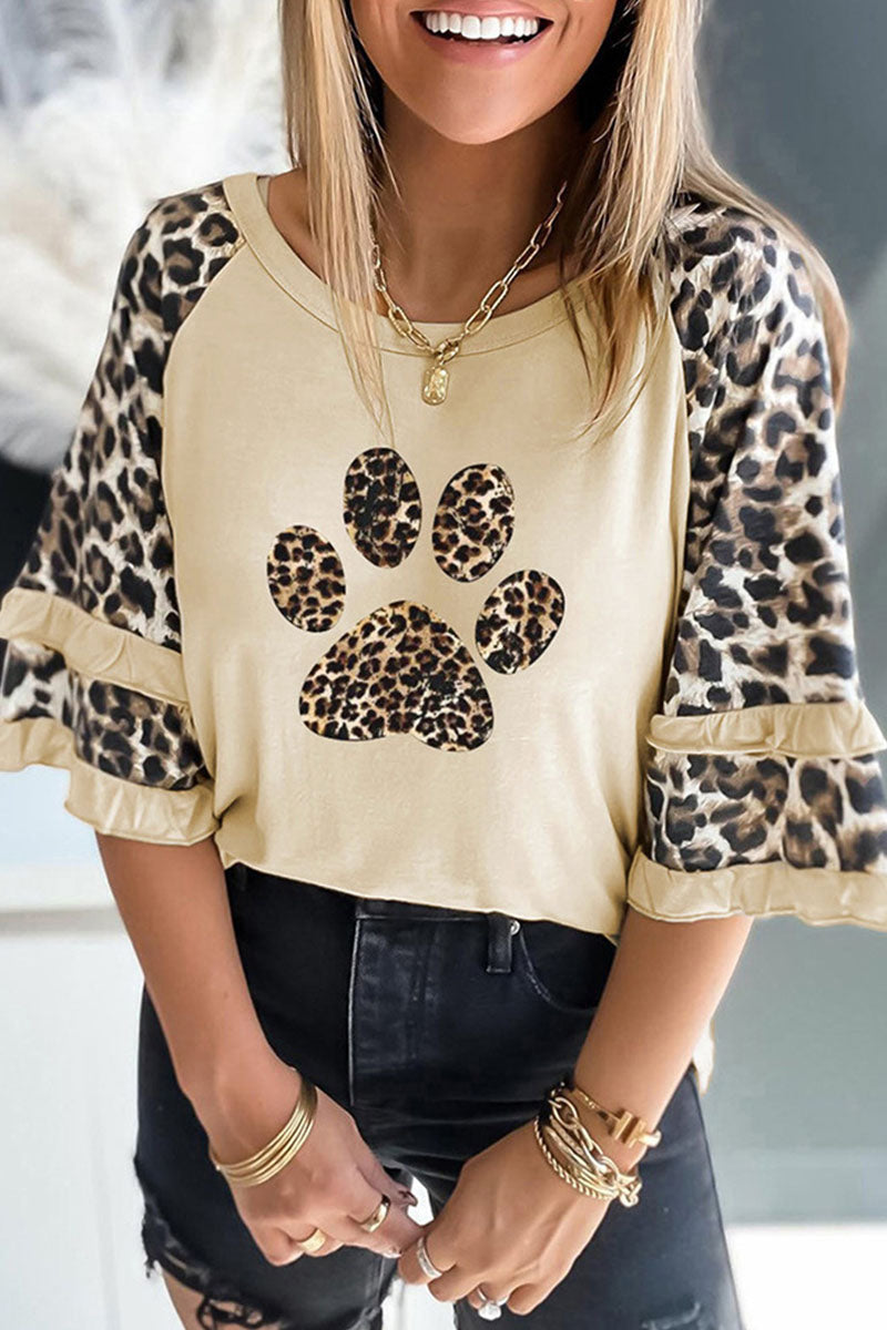 MW | Casual Print Leopard Patchwork O Neck T-Shirts (5 Farben)