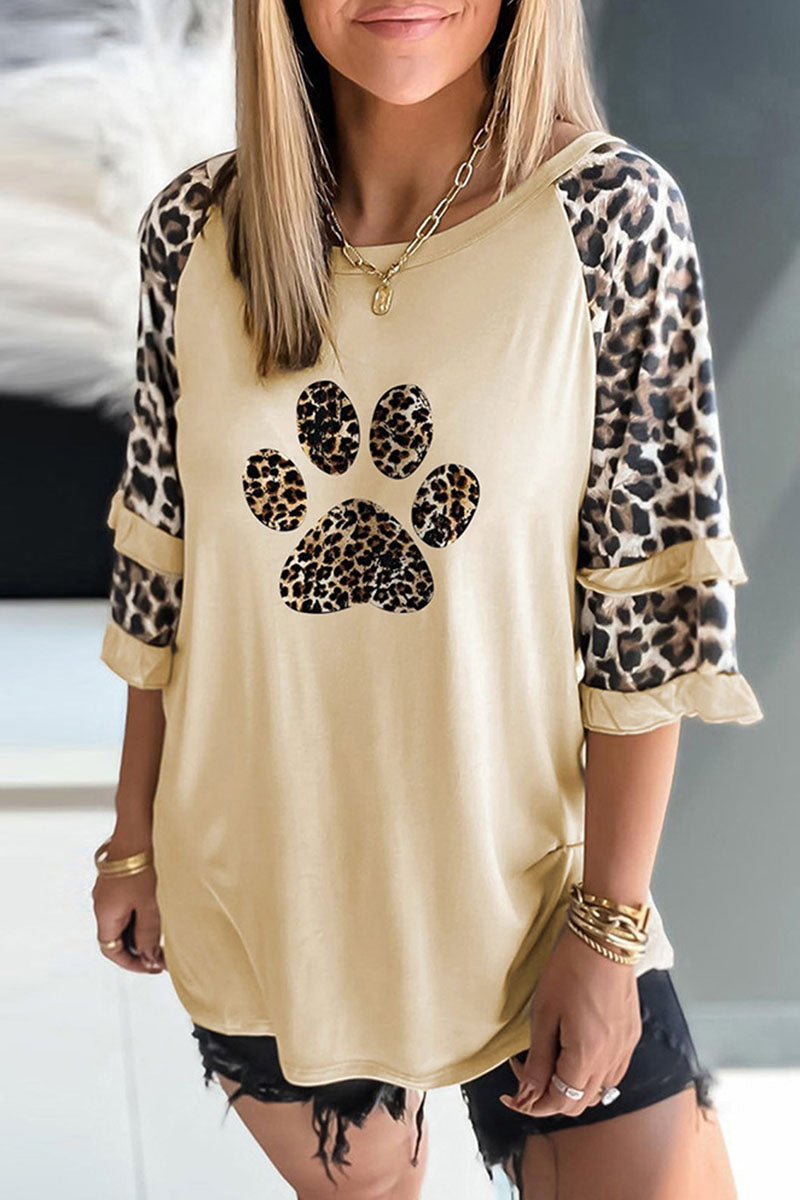 MW | Casual Print Leopard Patchwork O Neck T-Shirts (5 Farben)
