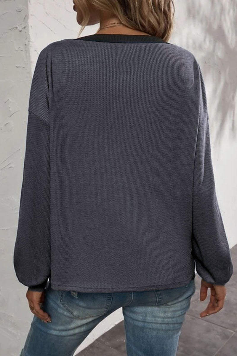MW | Lässige solide Patchwork Knöpfe V-Ausschnitt T-Shirts (7 Farben)
