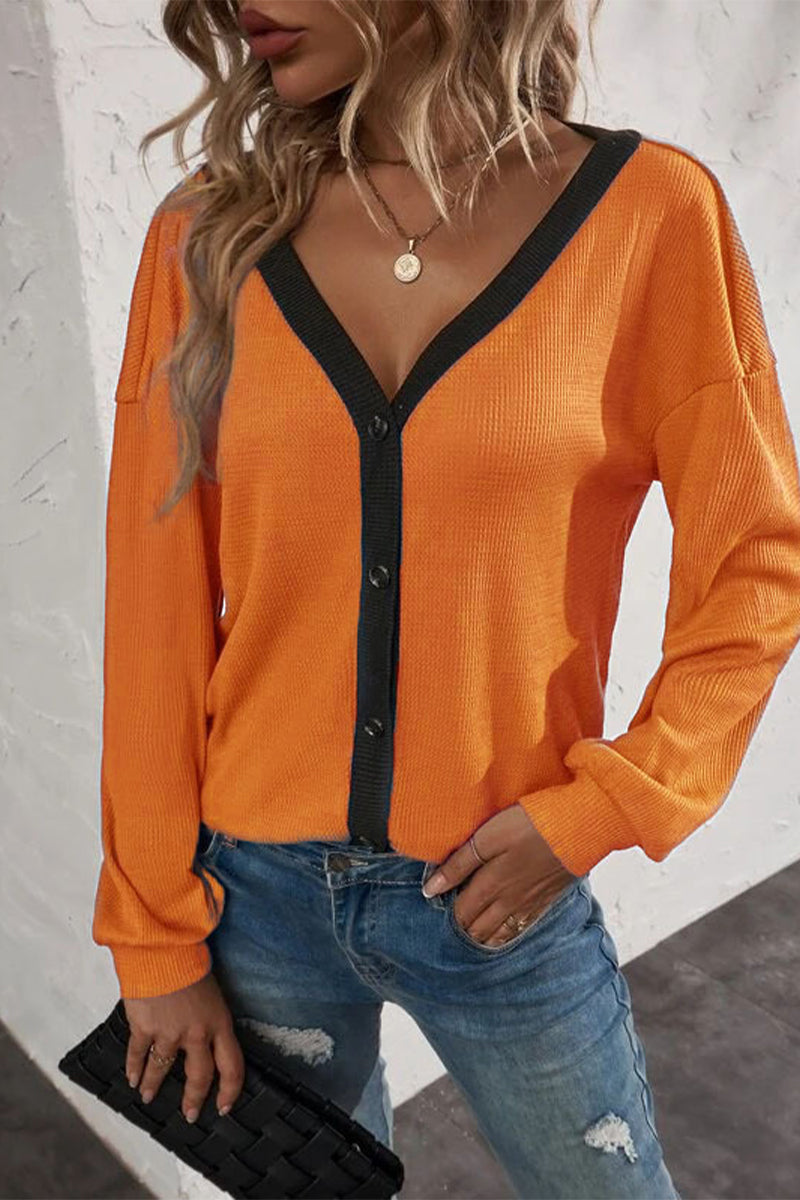MW | Lässige solide Patchwork Knöpfe V-Ausschnitt T-Shirts (7 Farben)
