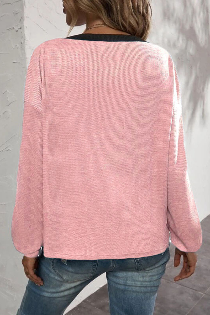 MW | Lässige solide Patchwork Knöpfe V-Ausschnitt T-Shirts (7 Farben)