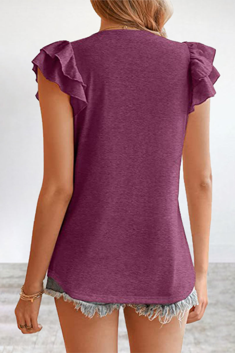 MW | Casual Einfachheit solide Volant V-Ausschnitt T-Shirts (5 Farben)