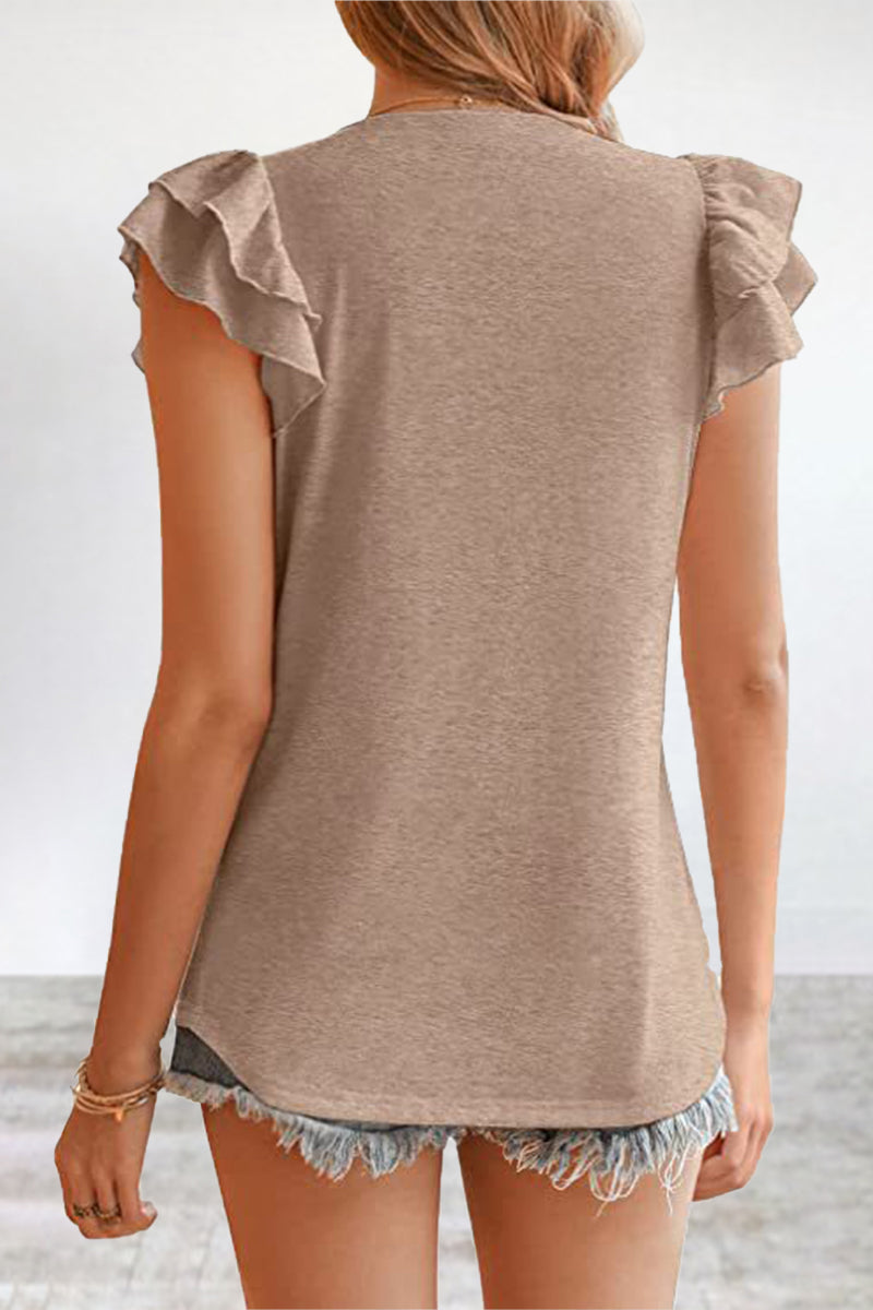 MW | Casual Einfachheit solide Volant V-Ausschnitt T-Shirts (5 Farben)