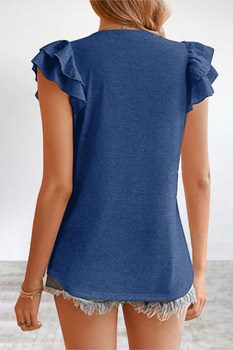 MW | Casual Einfachheit solide Volant V-Ausschnitt T-Shirts (5 Farben)