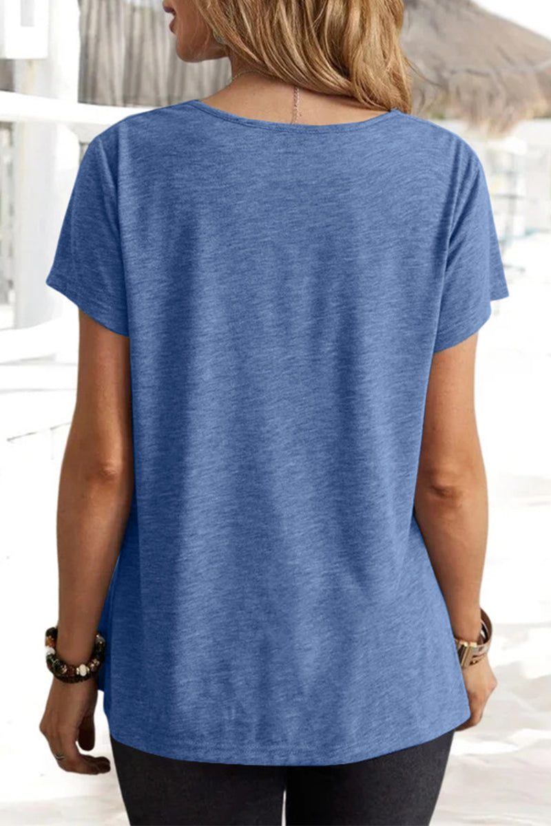 MW | Casual Daily Solid Asymmetrical U Neck T-Shirts (5 Farben)