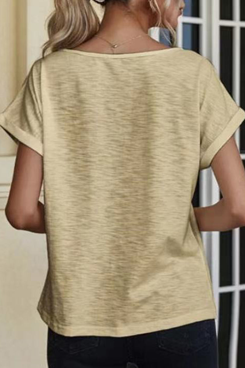MW | Lässige solide Spitze Patchwork V-Ausschnitt T-Shirts (3 Farben)