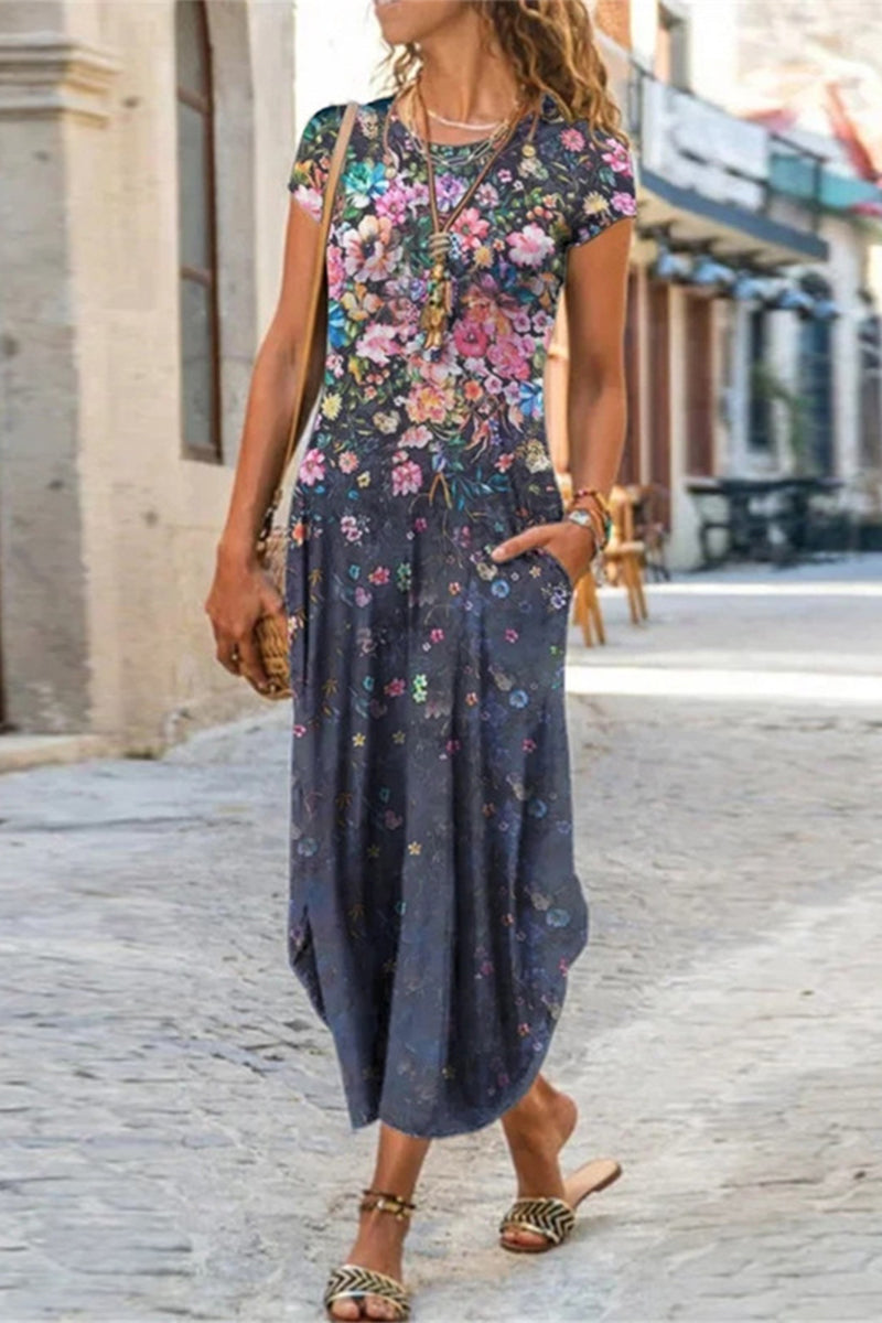 MW | Casual Street Print Patchwork O Hals kurze Ärmel Kleider Kleider (10 Farben)