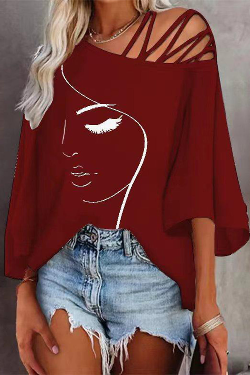 MW | Casual Print Patchwork schrägen Kragen T-Shirts (5 Farben)