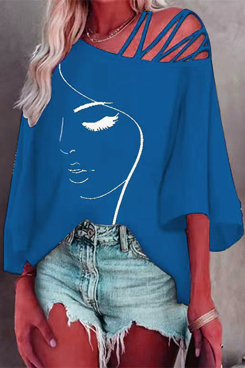 MW | Casual Print Patchwork schrägen Kragen T-Shirts (5 Farben)