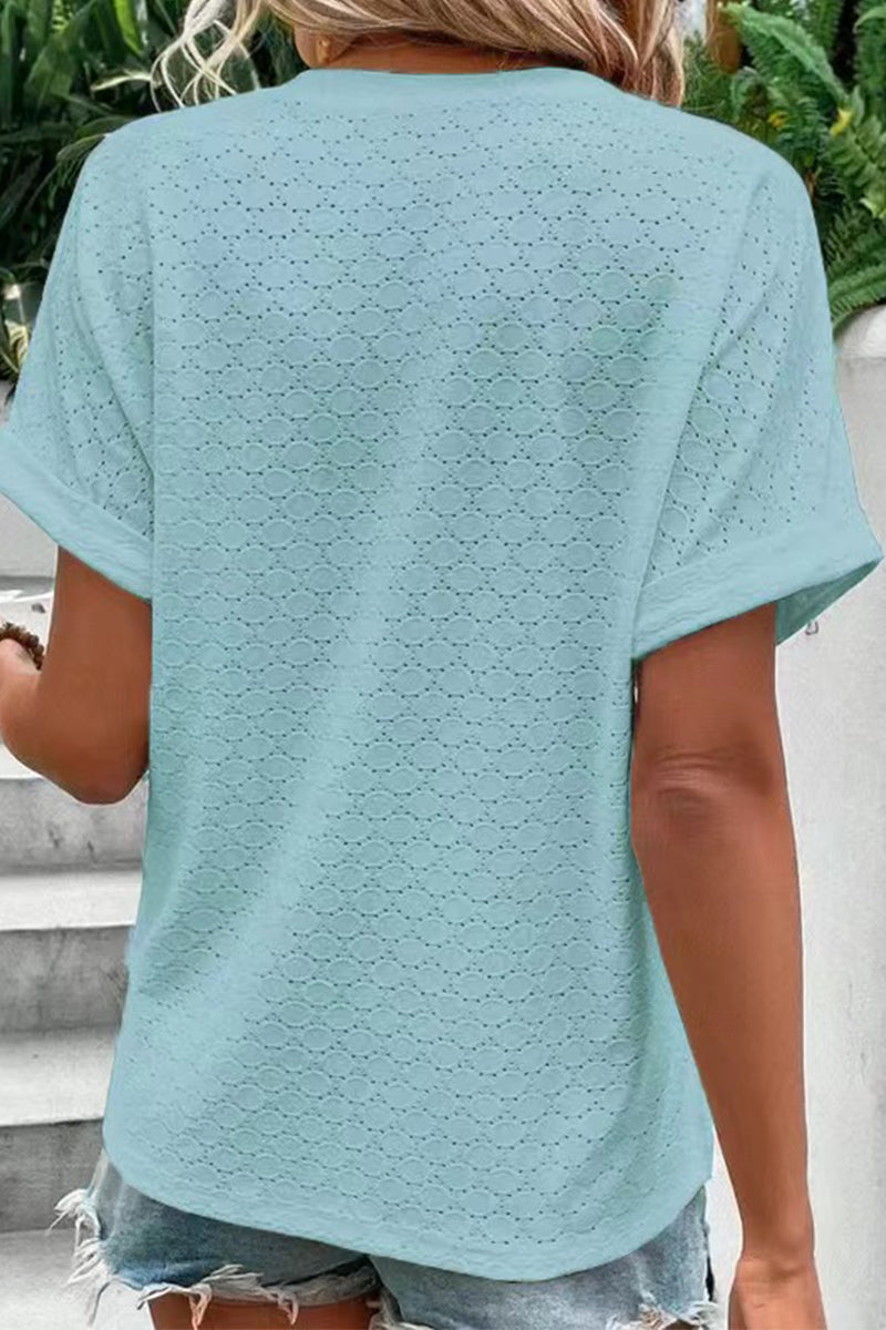 MW | Lässig Solide Knöpfe V-Ausschnitt T-Shirts(10 Farben)