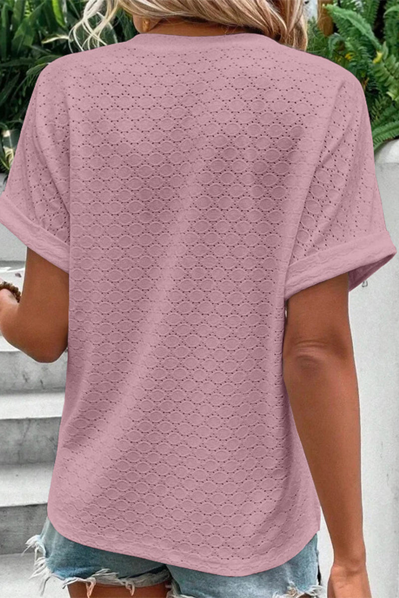 MW | Lässig Solide Knöpfe V-Ausschnitt T-Shirts(10 Farben)