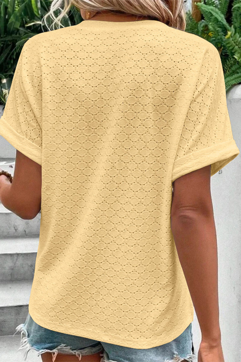 MW | Lässig Solide Knöpfe V-Ausschnitt T-Shirts(10 Farben)