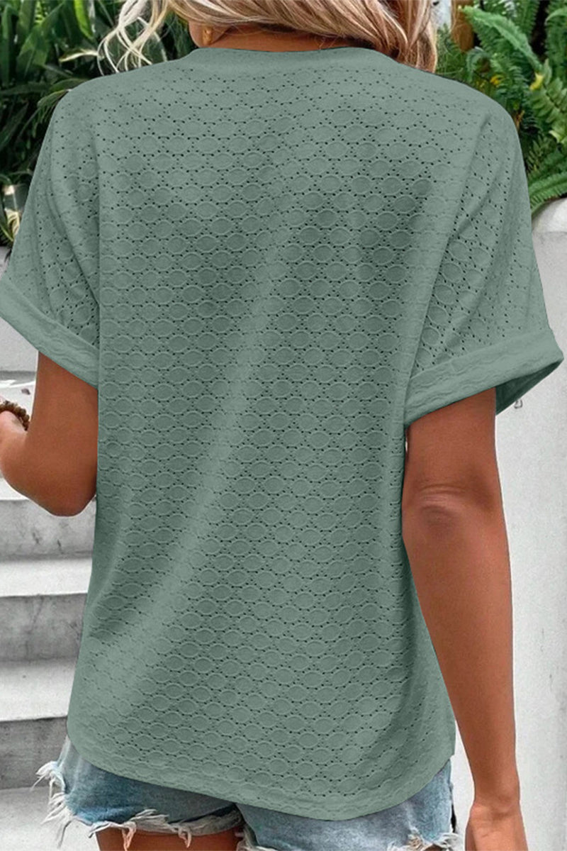 MW | Lässig Solide Knöpfe V-Ausschnitt T-Shirts(10 Farben)