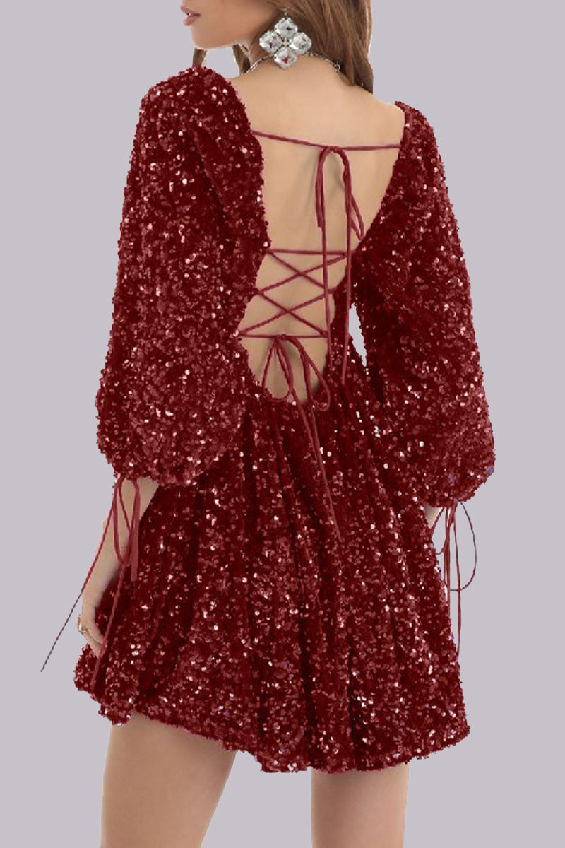 MW | Minikleid Pailletten puff sleeves