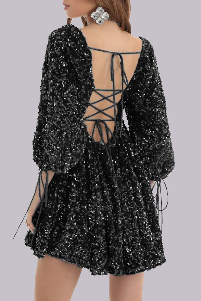 MW | Minikleid Pailletten puff sleeves