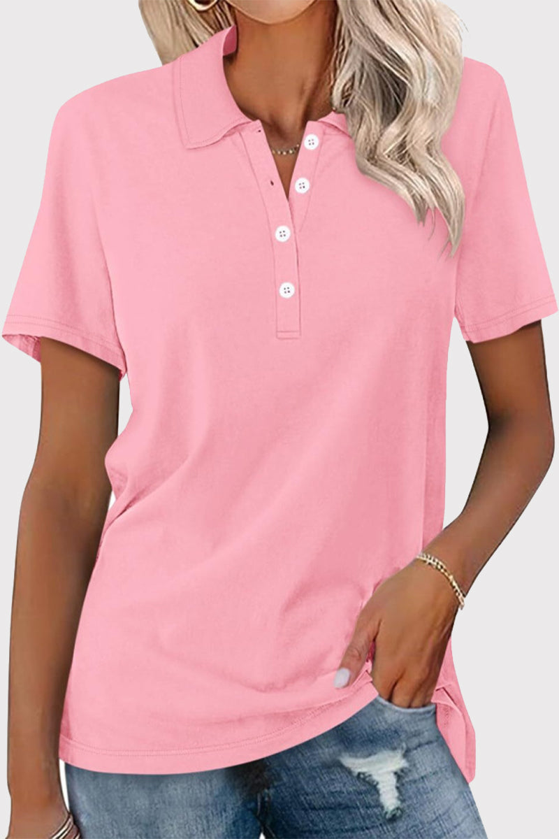 MW | Casual Einfachheit solide Schnalle Umlegekragen T-Shirts