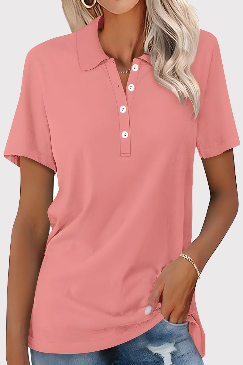 MW | Casual Einfachheit solide Schnalle Umlegekragen T-Shirts
