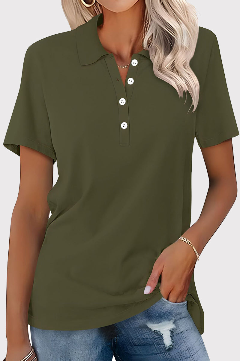 MW | Casual Einfachheit solide Schnalle Umlegekragen T-Shirts