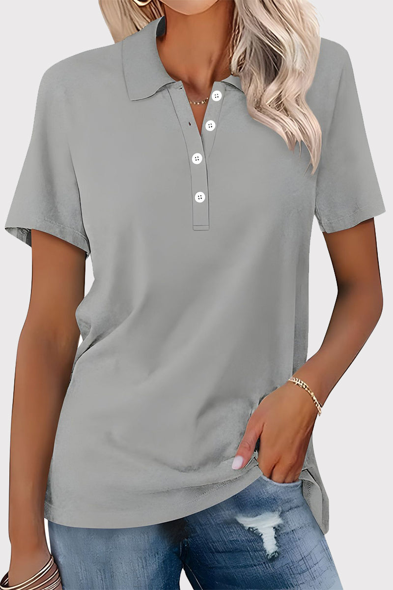 MW | Casual Einfachheit solide Schnalle Umlegekragen T-Shirts