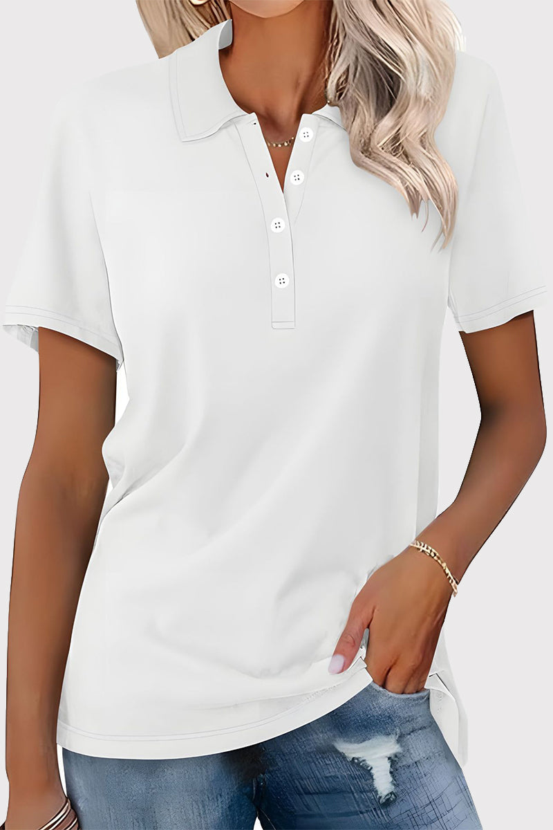 MW | Casual Einfachheit solide Schnalle Umlegekragen T-Shirts