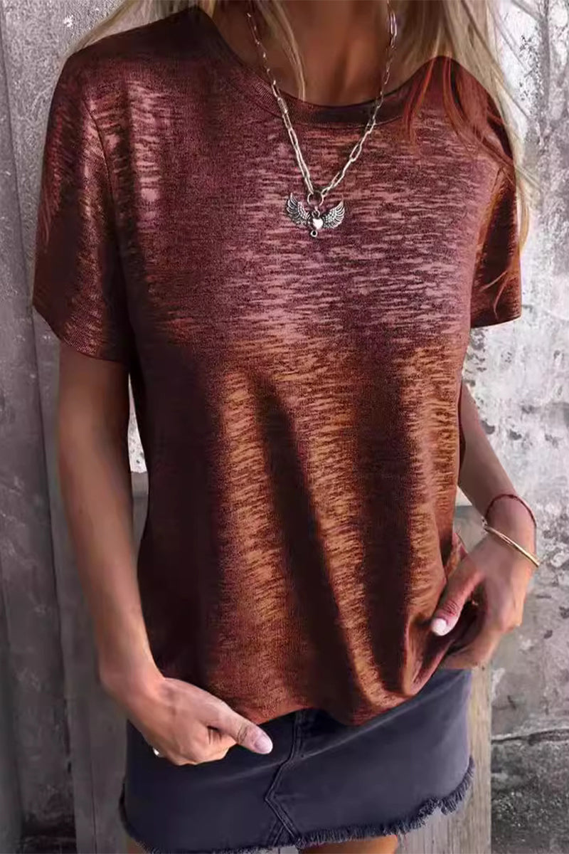 MW | Lässige allmähliche Veränderung Bronzing Kontrast O Hals T-Shirts