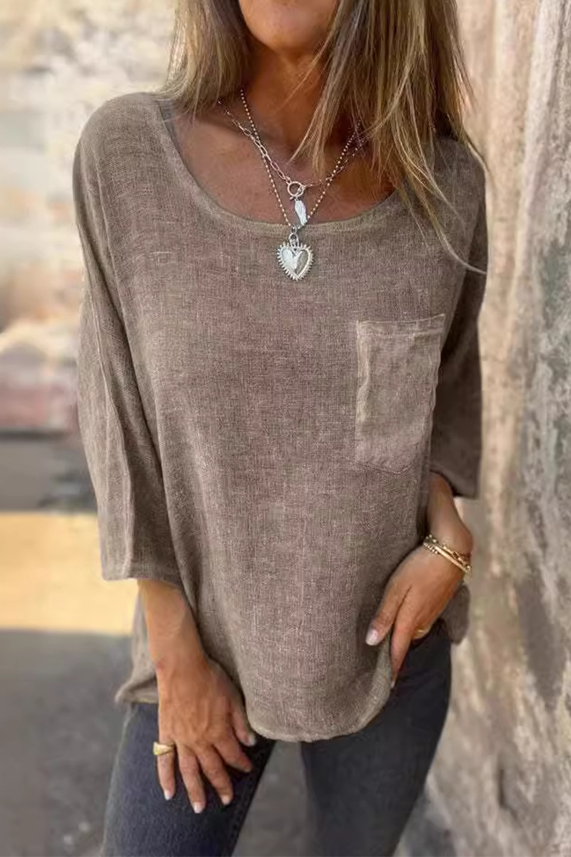 MW | Lässige solide Farbe Tasche O Hals T-Shirts (4 Farben)