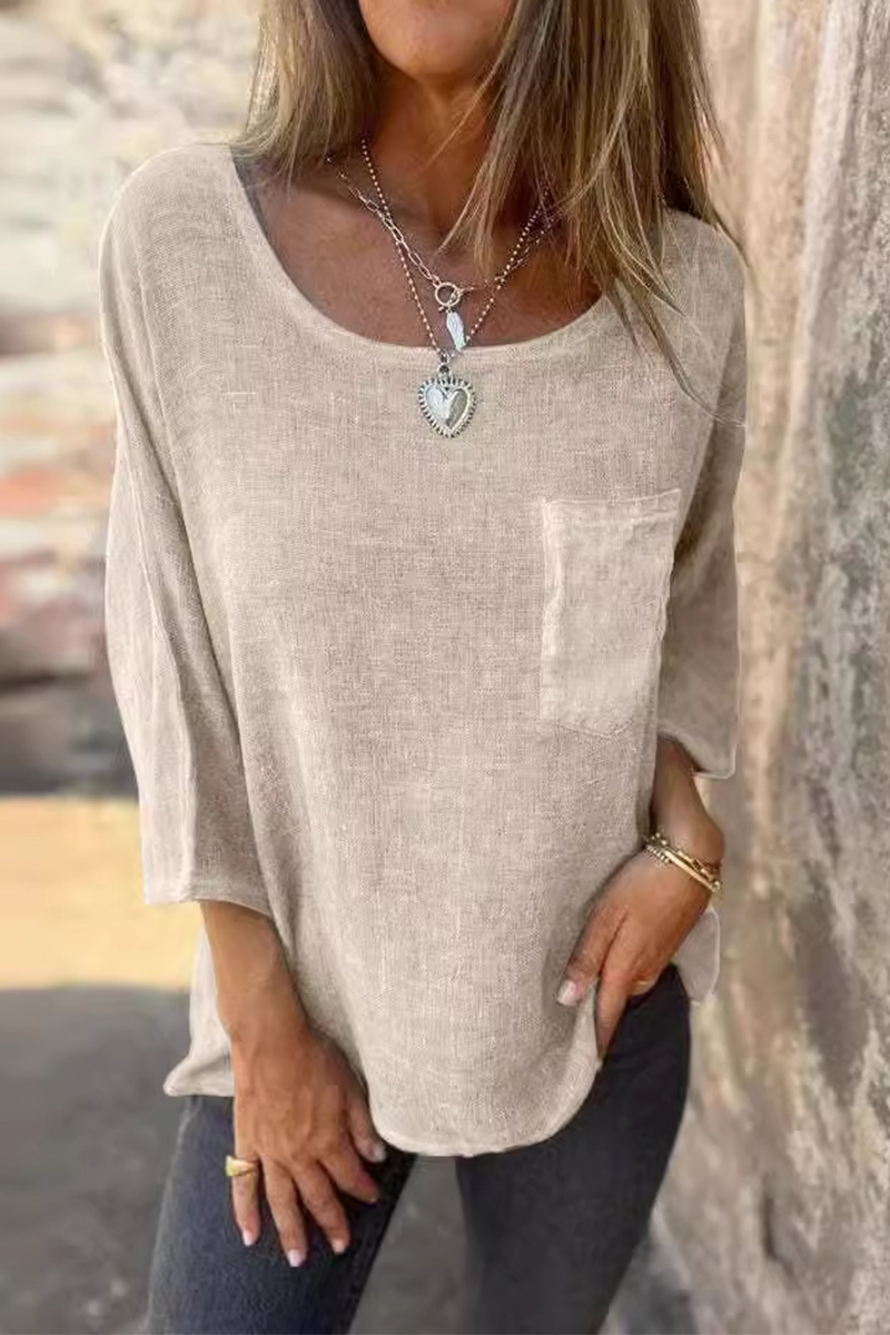 MW | Lässige solide Farbe Tasche O Hals T-Shirts (4 Farben)