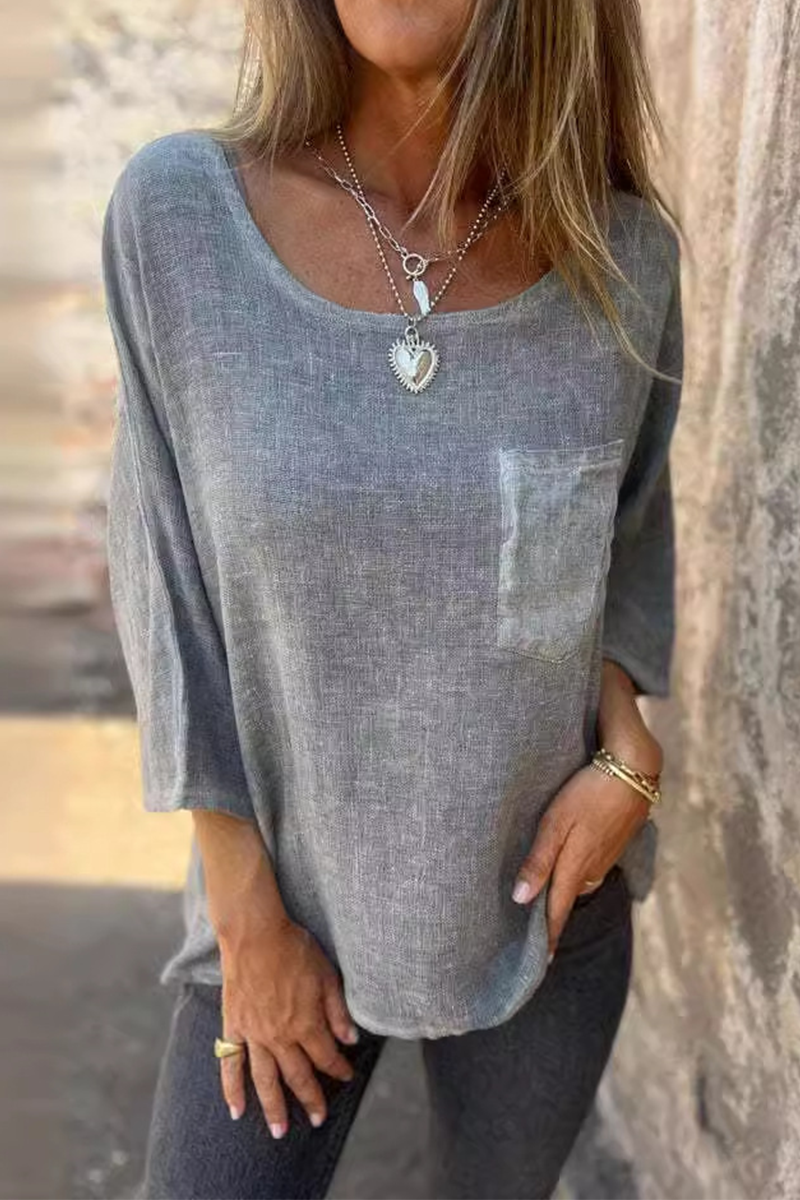MW | Lässige solide Farbe Tasche O Hals T-Shirts (4 Farben)