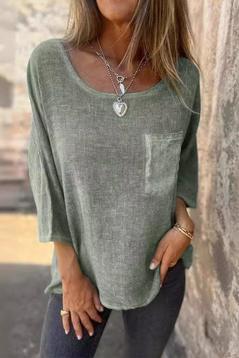 MW | Lässige solide Farbe Tasche O Hals T-Shirts (4 Farben)