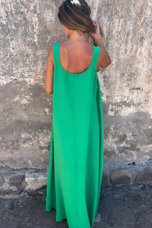 MW | Solid Floral Verschönertes Ärmelloses Lose Maxi Kleid