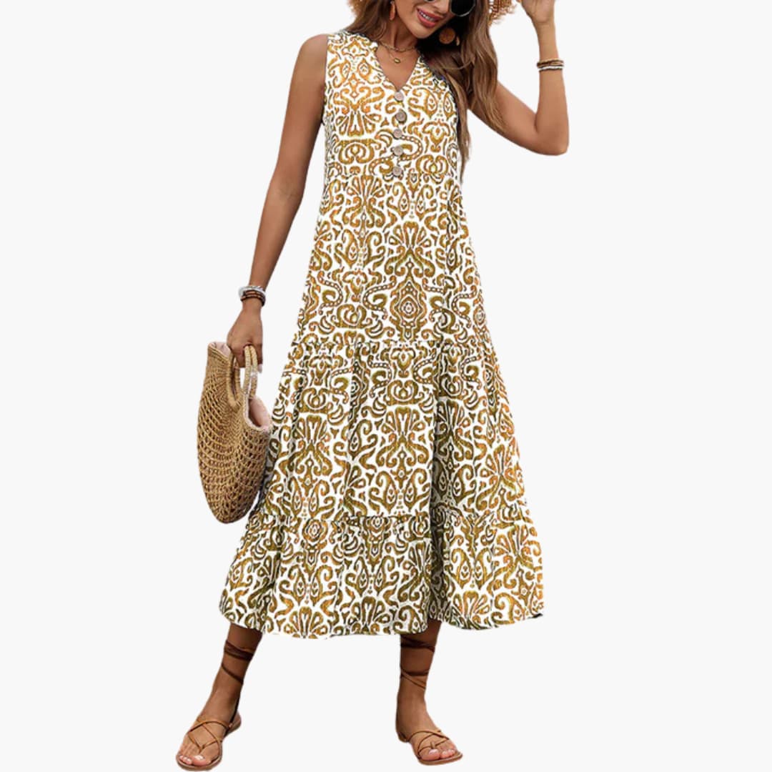MW | Women's ärmelloses Sommer-Midikleid mit Blumendruck